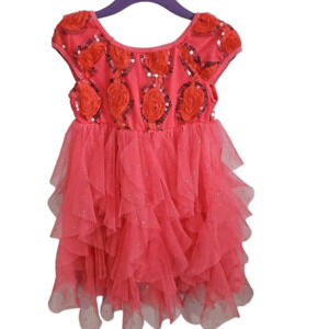 Popatu Kids Size 4 Sleeveless Pink Ruffles And Sequins Tutu Dress Semi Formal